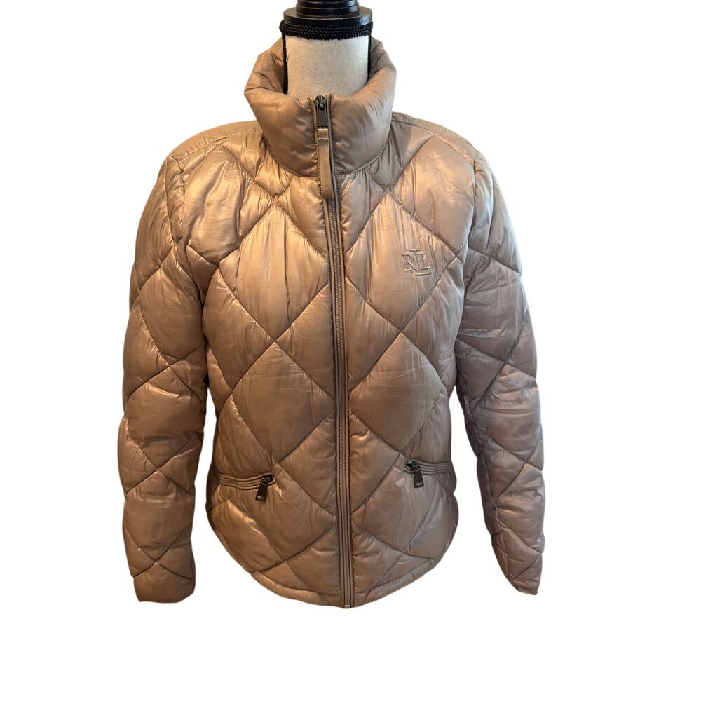 ⭐️ Women Ralph Lauren Muted Gold Puffer Jacket Size Small Preppy Chic Ski Style